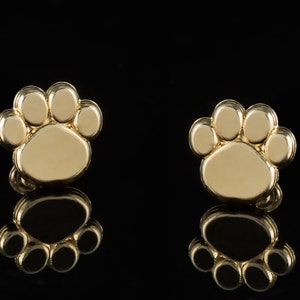 14k massief geelgouden oorbellen met pootafdruk, hondenpootafdruk, oorbellen met pootafdruk, 14k oorbellen met pootafdruk,