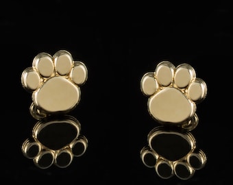14k Solid Yellow Gold Dog Paw Print Screw Back Earrings, Doggy Paw Print Screw Back Earrings ,14k Doggy Paw Print Earrings ,