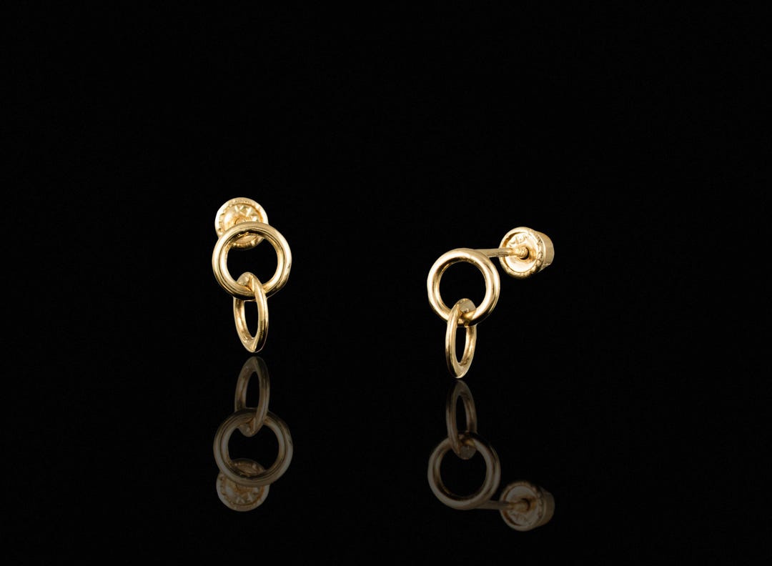 14k Gold Interlocking Circle Earrings, Minimalist Studs - Etsy