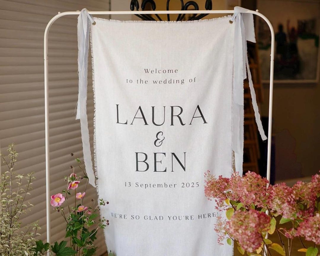 Personalised Fabric Linen Wedding Sign, Linen Sign, Fabric Welcome Sign ...