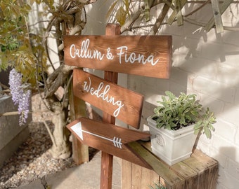 Large Rustic Wedding Directional Sign, Wedding Arrow Sign, Personalised Wedding Signpost, Wooden Wedding Sign, Personalised Wedding Sign