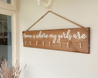 Home Is Where My Girls Are Photo Display Board, Home Is Where My Boys Are, Family Photo Hanging Board, Family Photo Wall Display