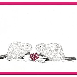 Blanco Beaver Love-wenskaart, Valentijnsdag 4,25 x 5,5 inch