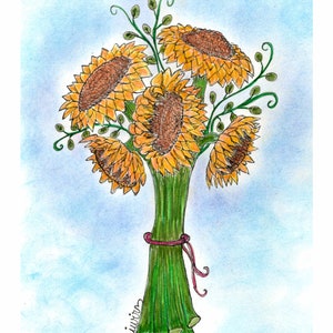 Sunflower Bouquet Blank Greeting Card 5.5 x 4.25 inches