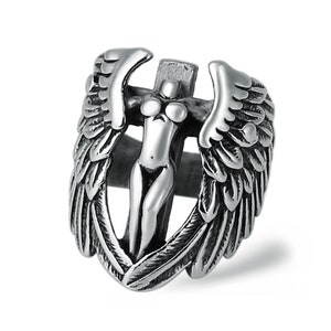 Men's Steel Rings,Stainless Steel Angel Rings,Titanium Steel Punk Biker Rings For Men Silver/Gold/Black,Steampunk Male Rings Fashion Jewelry