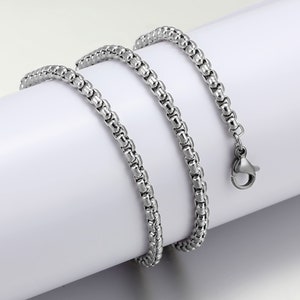 Stainless Steel Rope Chains Necklace For Women Men,Jewelry Making,Titanium Steel Chain Box Bracelet Silver,Thickness 3.0 mm,6 to 27 inch