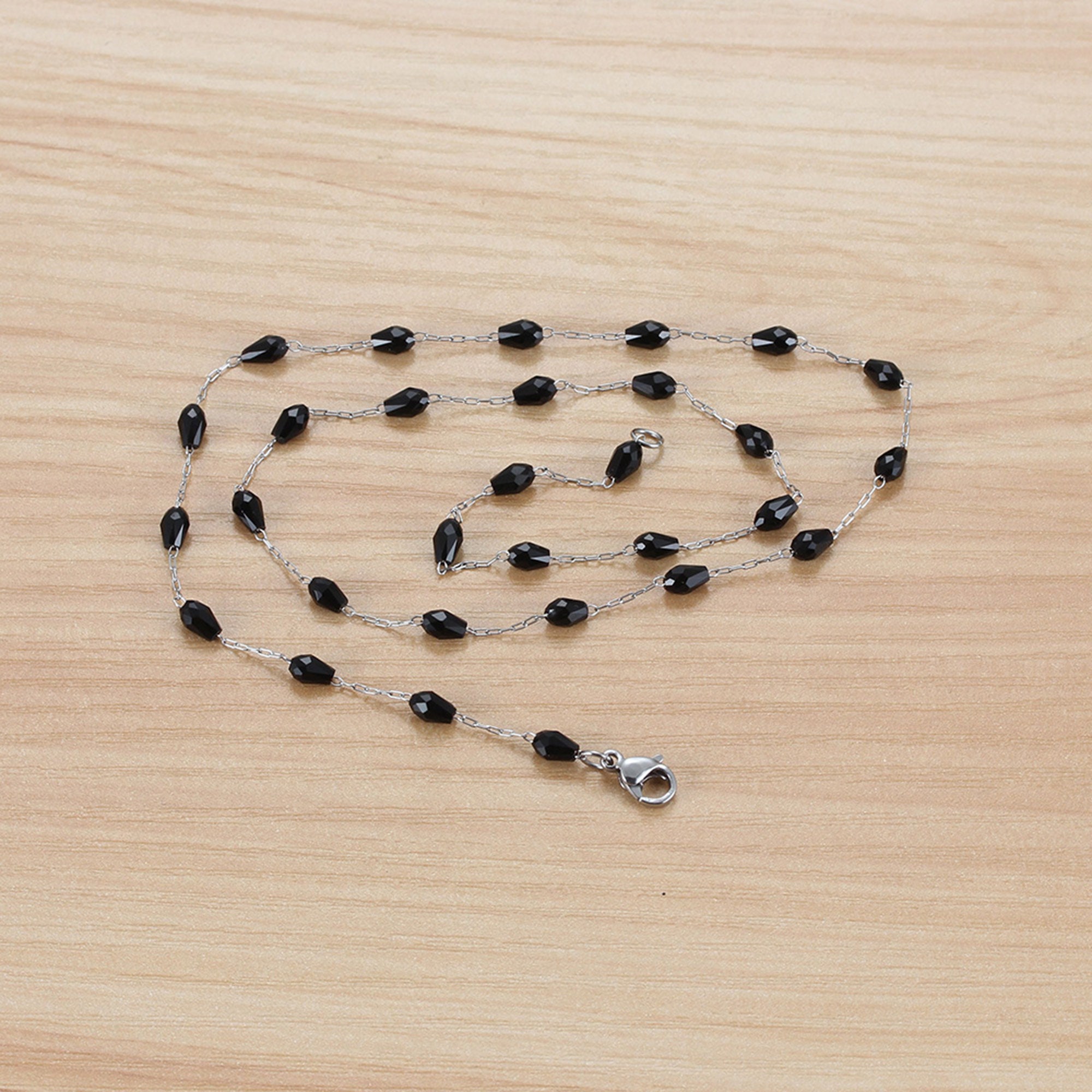 6 to 35 inch Black Crystal Beads Chain Link Stainless Steel Etsy