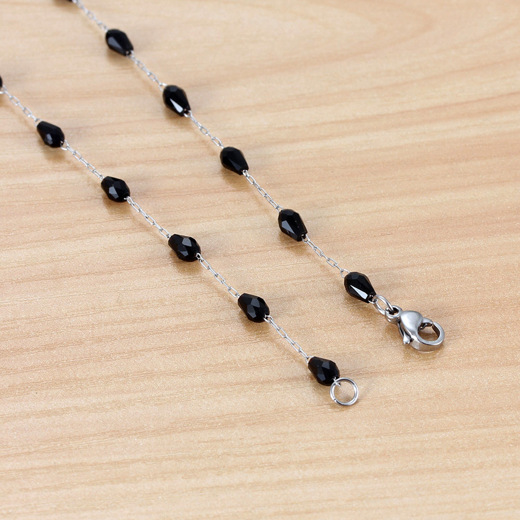 6 to 35 Inch Black Crystal Beads Chain Link stainless Steel Etsy UK