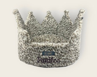 CUSTOM Besticktes Leopardenkronenbett | ausgefallenes Hundebett | Luxus Hundebett | Luxus Katzenbett | Königliches Haustierbett personalisierte Hundemöbel Puppy Bed
