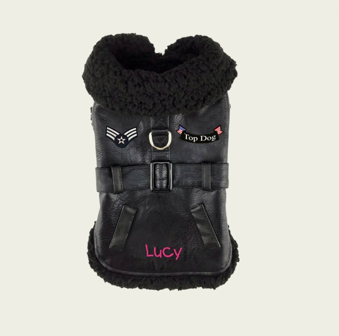 CUSTOM Dog Aviator Jacket With LEASH Top Dog Jacket Embroidered Top Gun