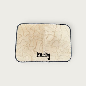 Custom Embroidered dog food mat, personalized pet placemat with bones, new puppy supplies, dog feeding mat, absorbent dog placemat