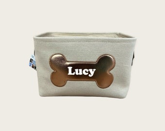 カスタム刺繍犬用おもちゃ箱：パーソナライズされたペット収納バスケット