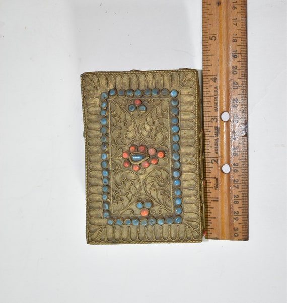Nepalese Box Brass Tibetan Filigree w/ Turquoise … - image 8