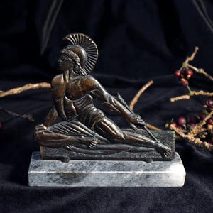 Bronze Roman Gladiator w/ Marble Base | Spartan Warrior Posing with Arrow Shaft | Gorgeous Light Patina on Centurion