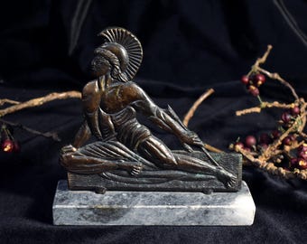 Bronze Roman Gladiator w/ Marble Base | Spartan Warrior Posing with Arrow Shaft | Gorgeous Light Patina on Centurion