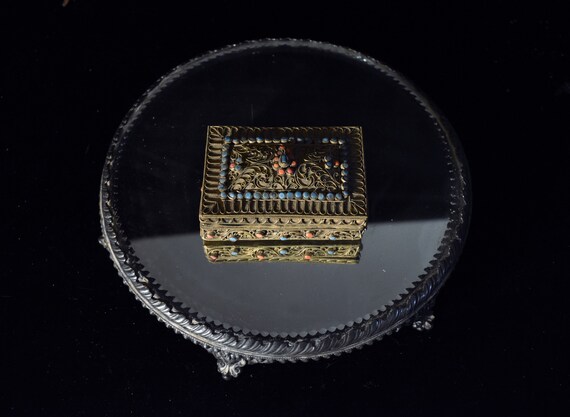 Nepalese Box Brass Tibetan Filigree w/ Turquoise … - image 1