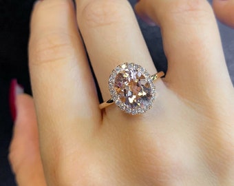1.50 CT Synthetic Morganite Oval Cut Round Halo Simulated Diamond Rose Gold Finish Women/'s Stud EarringMinimalist earringMothers Day Gift