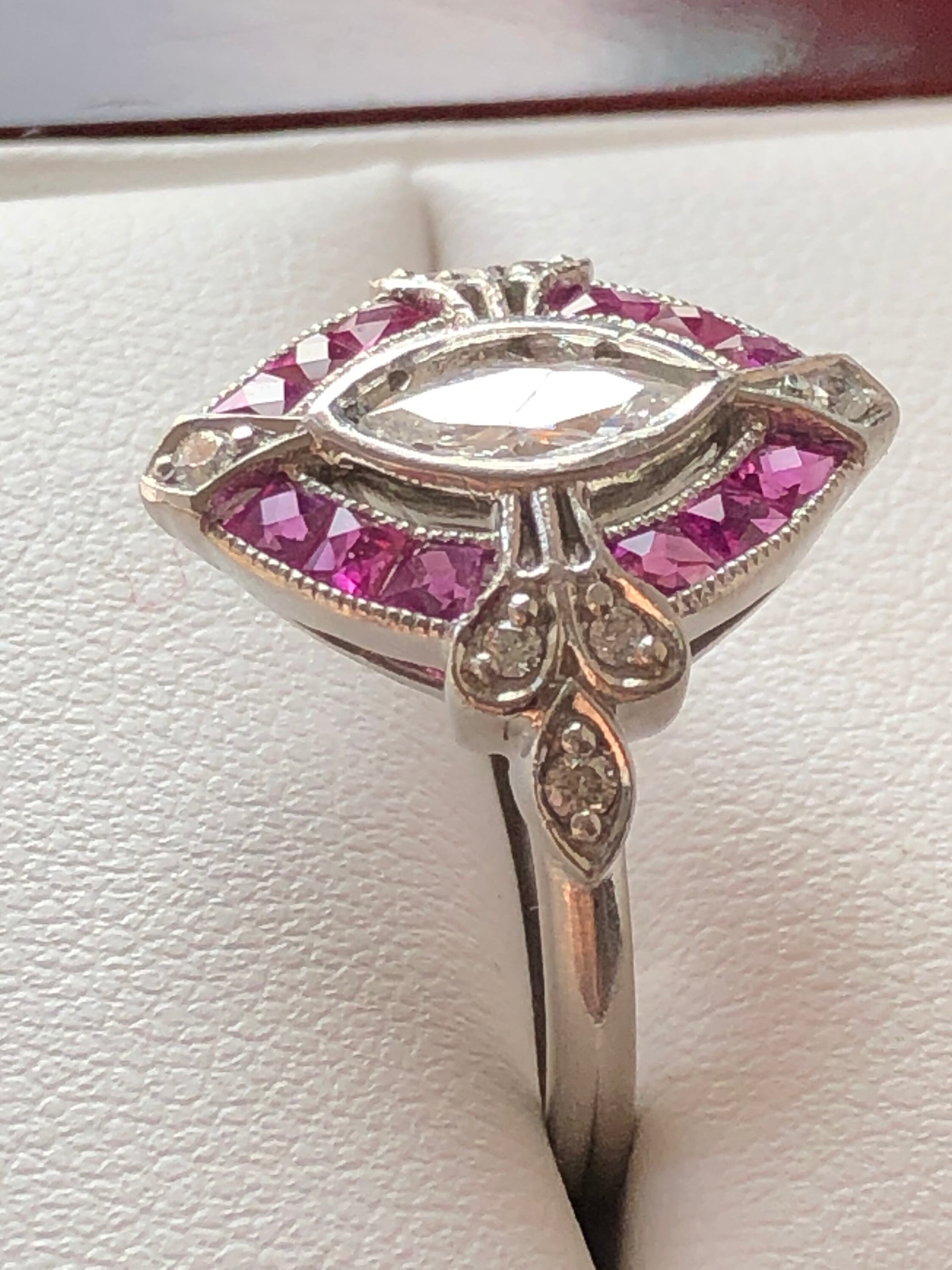 Art Deco Style Diamond and Ruby Platinum Ring Size N - Etsy UK