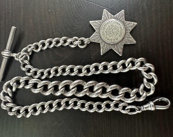 Antique Sterling Silver Albert Watch Chain with Fob Medal - Birmingham 1894/1906