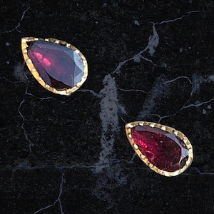 Georgian flat cut foiled garnet stud earring conversion