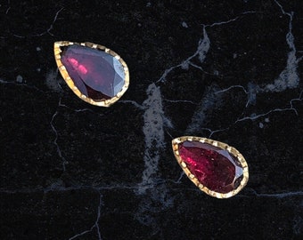 Georgian flat cut foiled garnet stud earring conversion