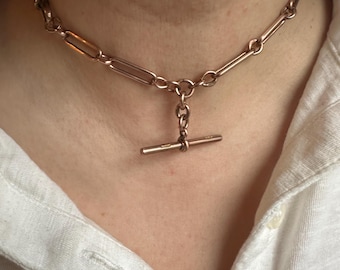 Antique 9ct Gold Trombone Albert Chain, Victorian T-Bar Necklace