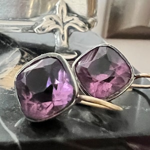Antique Georgian silver amethyst paste earrings