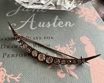 Antique Victorian silver and paste crescent moon brooch