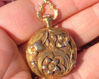 Antique Longines art nouveau 14ct gold Swiss women’s pocket watch