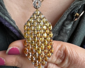 Grote 9 kt gouden statementhanger citrien en diamant | Gestempeld Birmingham 375 | Vintage gouden sieraden