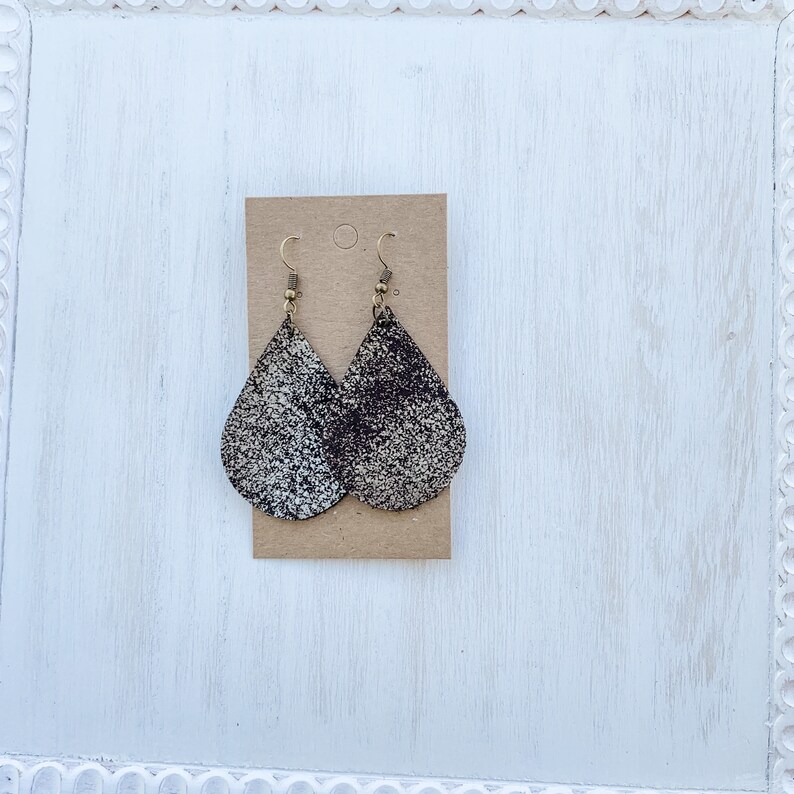 Distressed Gold on Dark Chocolate Genuine Leather Drop Earrings