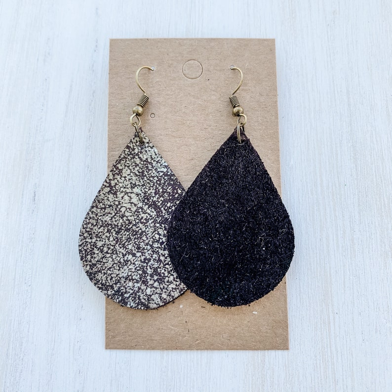 Distressed Gold on Dark Chocolate Genuine Leather Drop Earrings