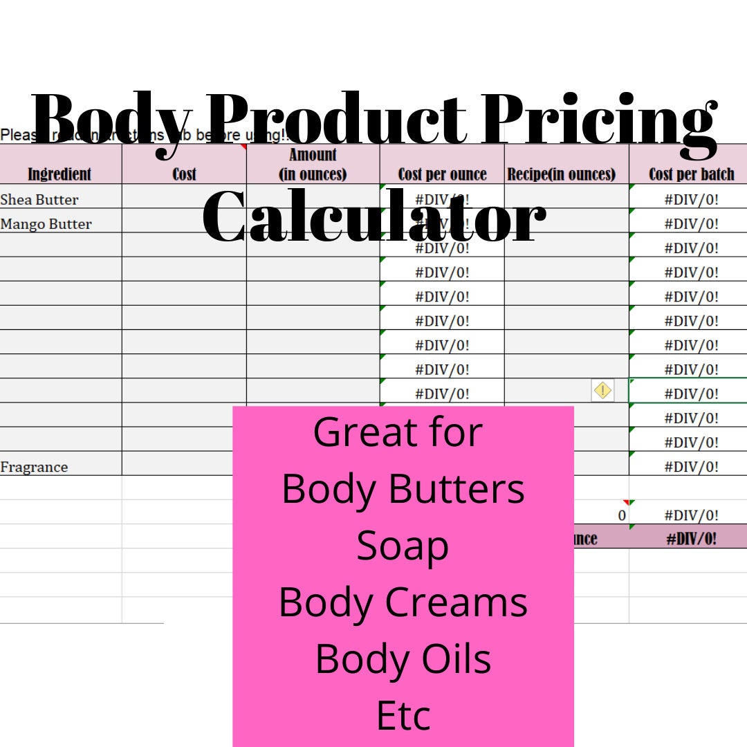 Handmade Product Pricing Calculator Body Butter Pricing Soap Pricing