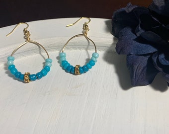 Blue Ombre Gold Hoop Earrings