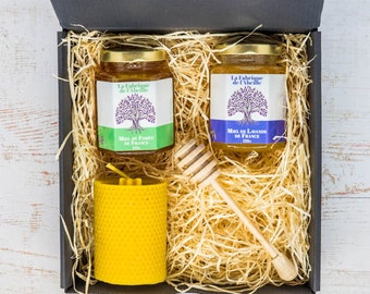 Coffret miels et bougies en cire d'abeille