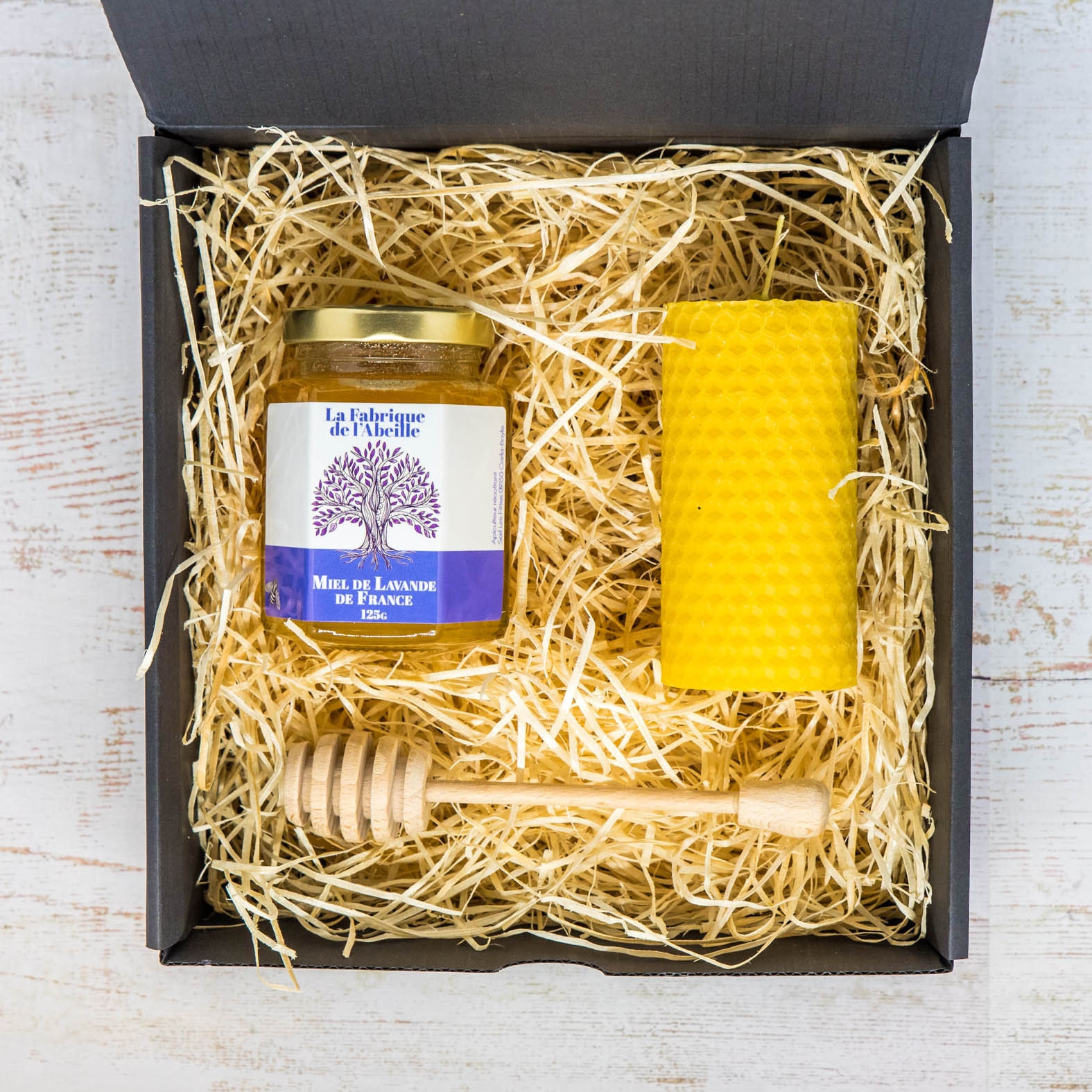 Coffret Miel et Bougies en Cire d'abeille 100% Naturelles
