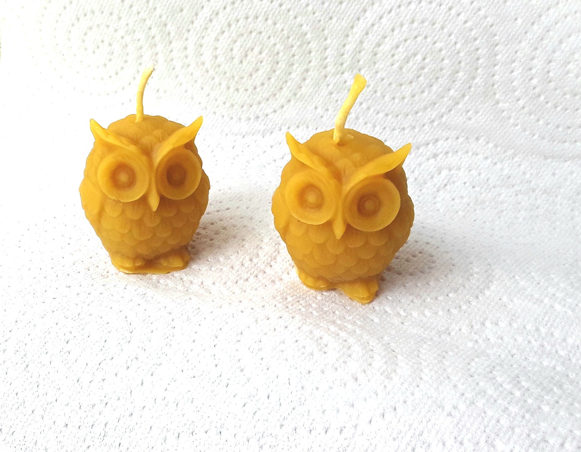 Lot de 2 Bougies Hiboux à La Cire d'abeille 100% Naturelle et Française