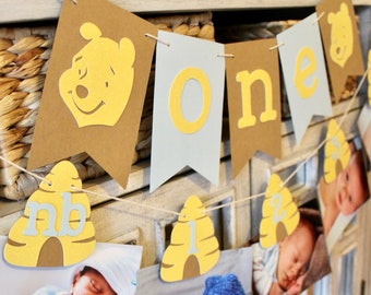 Décorations jaunes d’anniversaire d’ours, bannière jaune d’ours, décorations jaunes de partie d’ours, décorations de 1er anniversaire