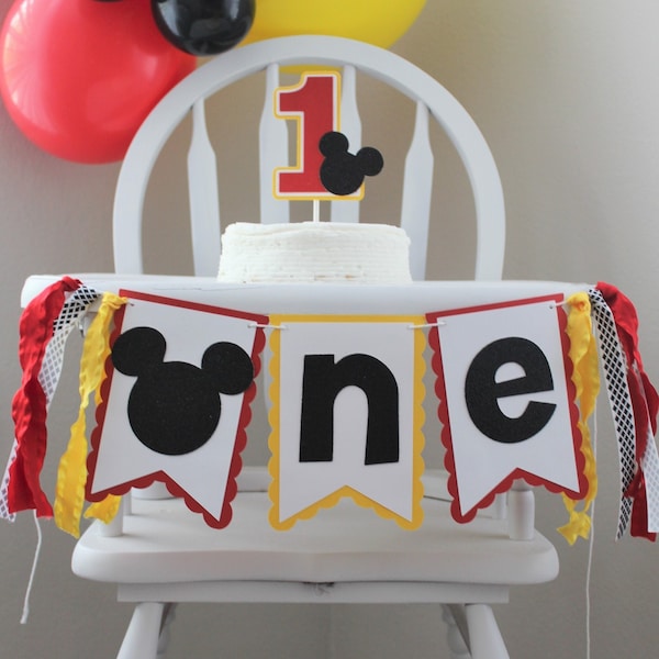 Mickey Birthday Party Decorations, Mickey High Chair Banner, Mickey Birthday Banner, Mickey 1st Birthday,