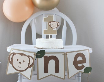 Monkey Birthday Party, Monkey Birthday Decorations, Monkey Birthday High Chair Banner, Wild One Birthday Boy, Safari Birthday Decorations