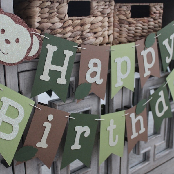 Monkey Birthday Party, Monkey Birthday Decorations, Monkey Birthday High Chair Banner, Wild One Birthday Boy, Safari Birthday Decorations