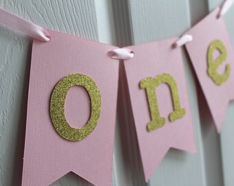 Pink and Gold High Chair Banner, Pink and Gold Birthday Banner, 1st Birthday Banner