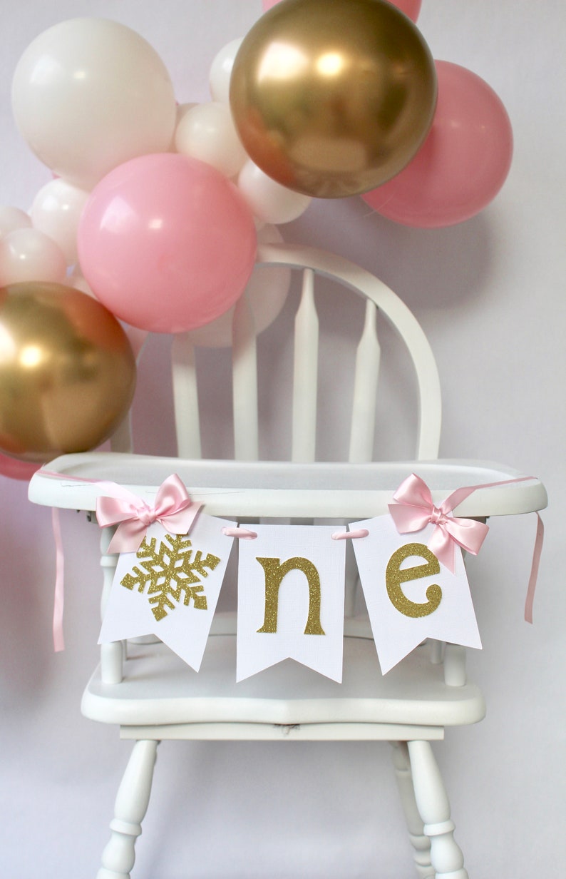 Download Paper Party Supplies Winter Onederland Birthday Party Snowflake Birthday Decorations Pink And Gold Winter Wonderland High Chair Banner Party Decor