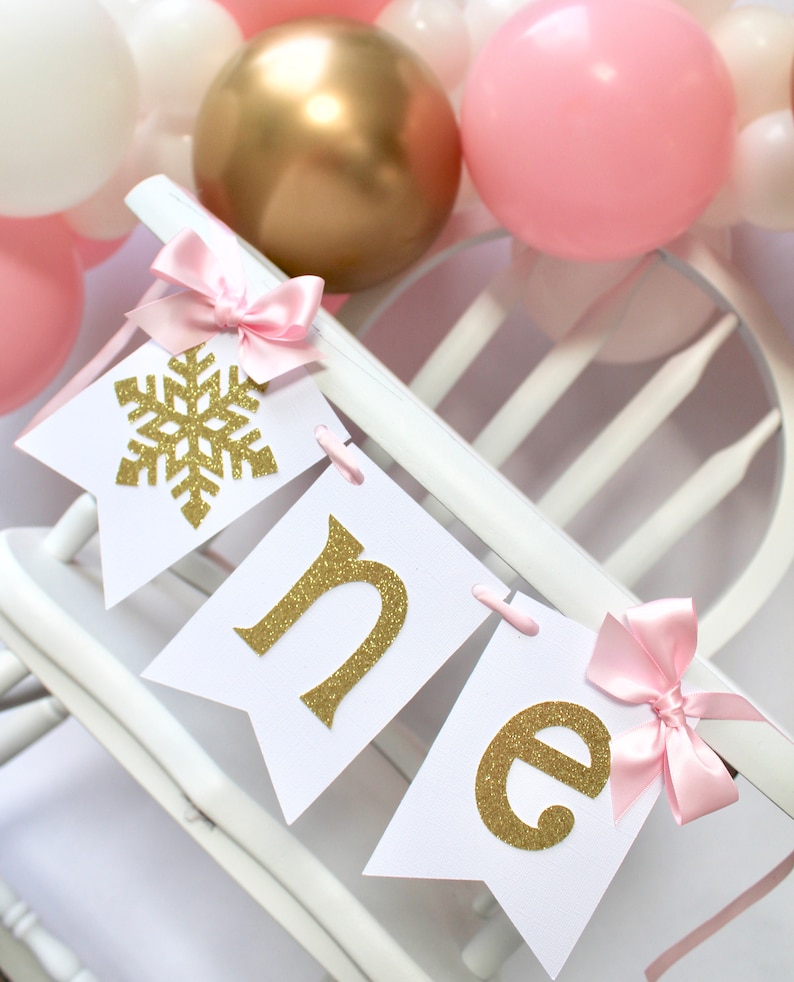 Download Paper Party Supplies Winter Onederland Birthday Party Snowflake Birthday Decorations Pink And Gold Winter Wonderland High Chair Banner Party Decor