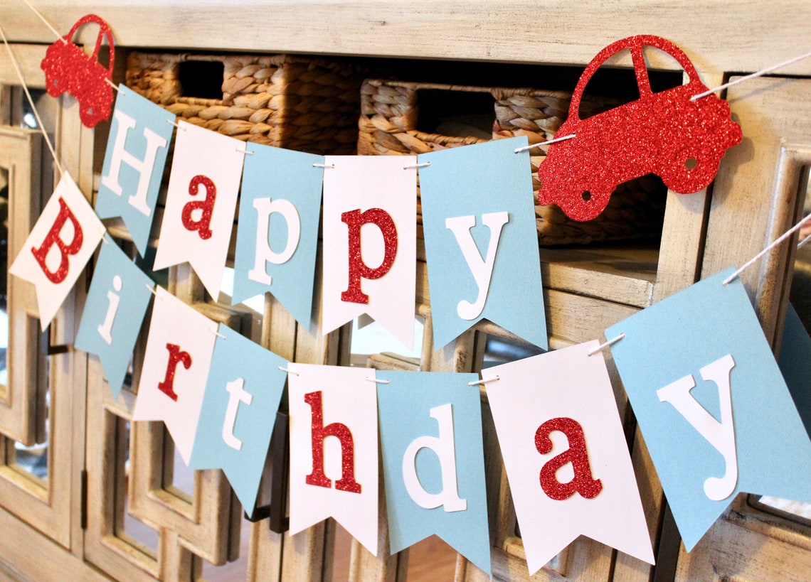 Little Red Car Garland Car Birthday Decorations Red Car Etsy