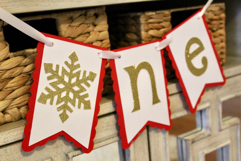 Red and Gold Banner Winter Wonderland Birthday Decorations Winter Onederland Birthday Winter Onederland High Chair Banner