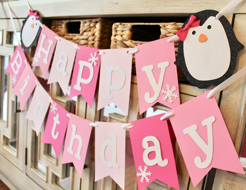 Girl Penguin Party Supplies Penguin Party Decorations Penguin Banner Penguin Cake Topper Penguin Birthday Decorations