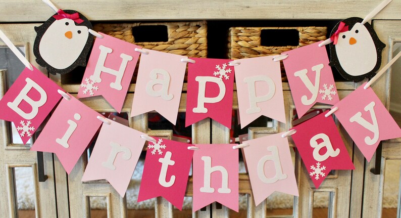 Girl Penguin Party Supplies Penguin Party Decorations Penguin Banner Penguin Cake Topper Penguin Birthday Decorations