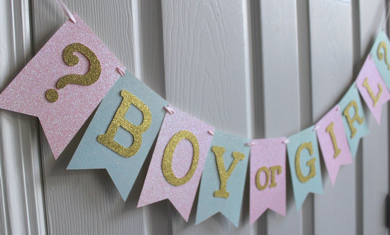Blue Glitter Gender Reveal Banner Boy or Girl Gender Reveal Banner Gender Reveal Banner Pink and Gold Gender Reveal Banner