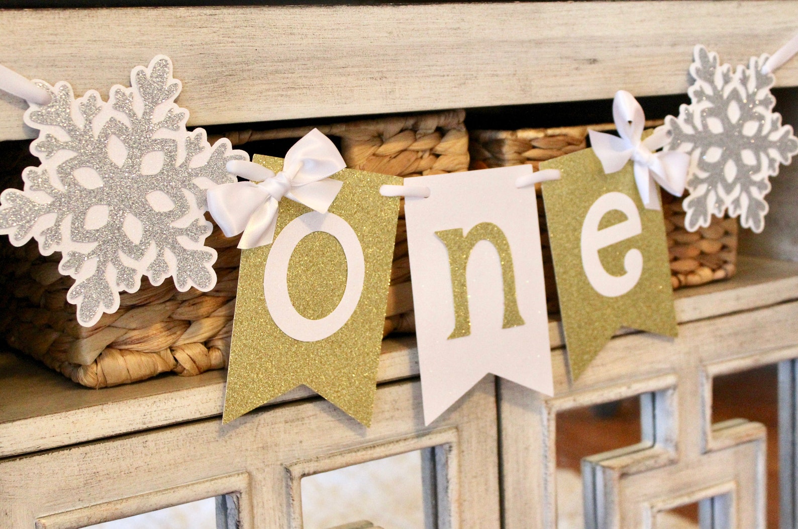 Snowflake Photo Banner Winter Onederland Banners Gold and - Etsy